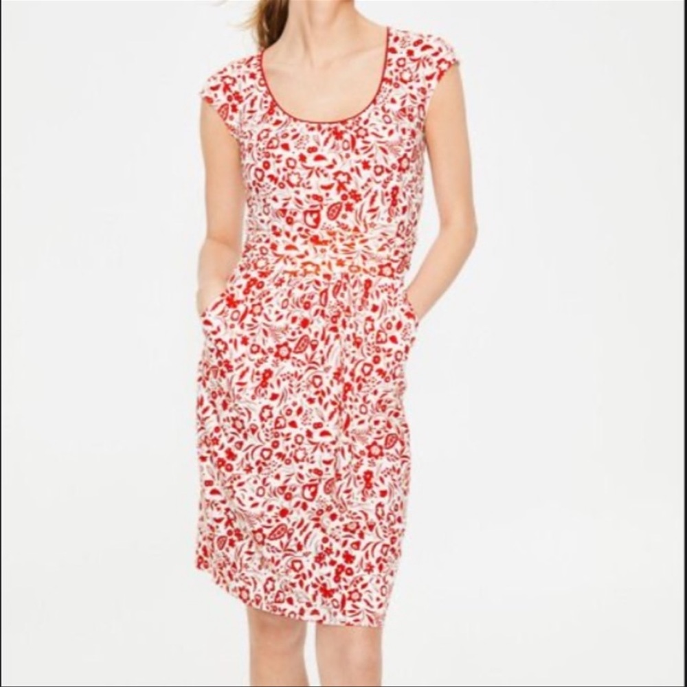 Boden | NWOT Margot Floral Jersey Dress Red White Pop Folklore Sz. 4